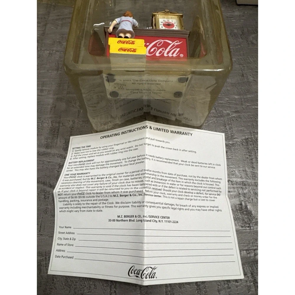 VTG‎ 2003 Coca-Cola Mini Clock Girl at Soda Fountain Scene MZ Berger CCM102 Box